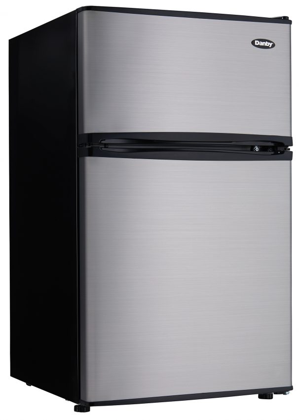 Danby DCR032C3BSLDB 3.2 Cubic Foot Two Door Refrigerator Freezer, Energy Star Rated, Manual Defrost in Black with Stainless Steel
