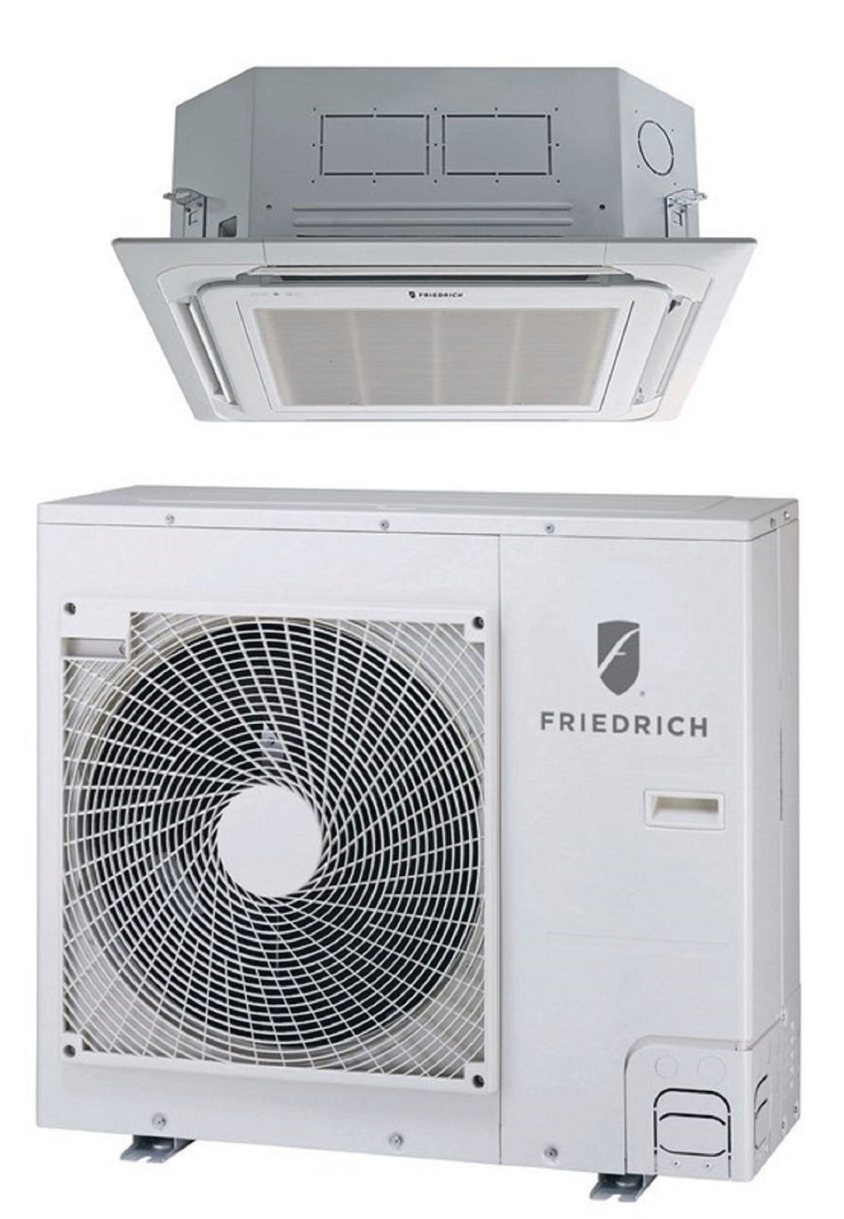 Friedrich Floating Air Pro FPHC243 24,000 BTU Ductless Mini Split, Single Zone, 230/208 Volt, SEER Rating of 17.0, Ceiling Cassette System, Energy Star, Inverter Heat Pump, Consists of MC24Y3J Indoor Unit with Remote and MR24UY3J Inverter Outdoor Condense