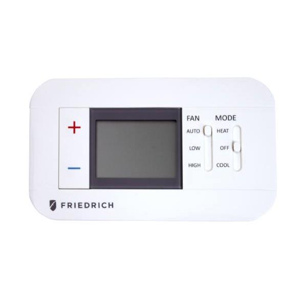 Friedrich RT7 Digital Two Stage Wall Mounted Thermostat, High/Low Fan Speed Switch, Hard Wired and/or Battery Powered