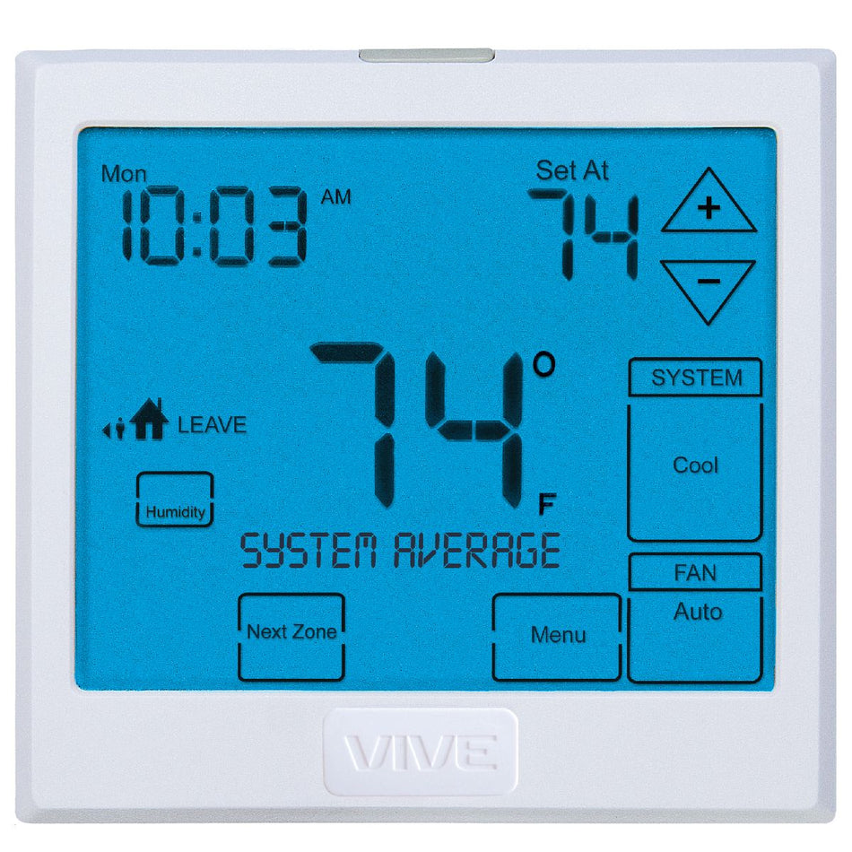 VIVE TP-S-955WH Wireless Universal Digital Residential Thermostat with Touchscreen, 2 Heat, 2 Cool Conventional, 3 Heat, 2 Cool Heat Pump, Battery or Hardwire, 7-Day, 5/1/1 or Non-programmable